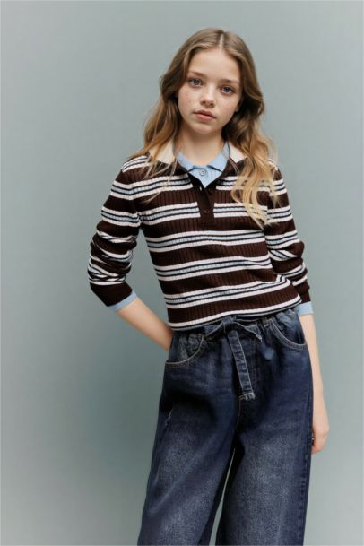 Girl Regular Fit Polo Collar Pullover