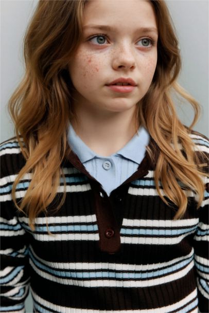 Girl Regular Fit Polo Collar Pullover