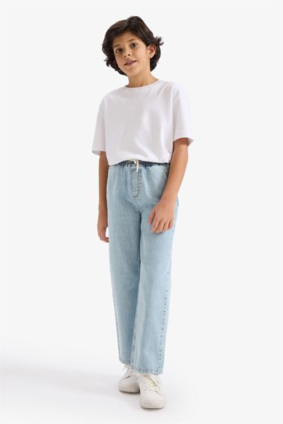 بنطلون جينز اولادي برجل عادية وجيب