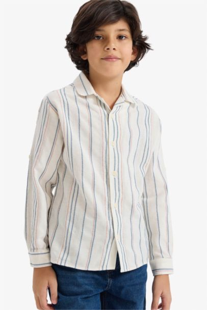 Boy Oversize Fit Polo Collar Striped Shirt