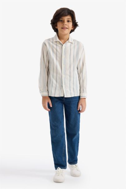 Boy Oversize Fit Polo Collar Striped Shirt