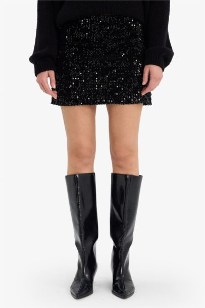 Kalem Normal Bel Astarlı Payetli Kumaş Mini Etek