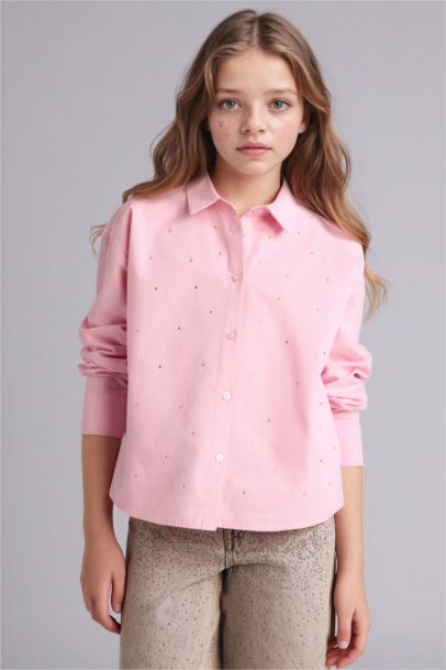 قميص بناتي كم طويل بوبلين قصة عادية