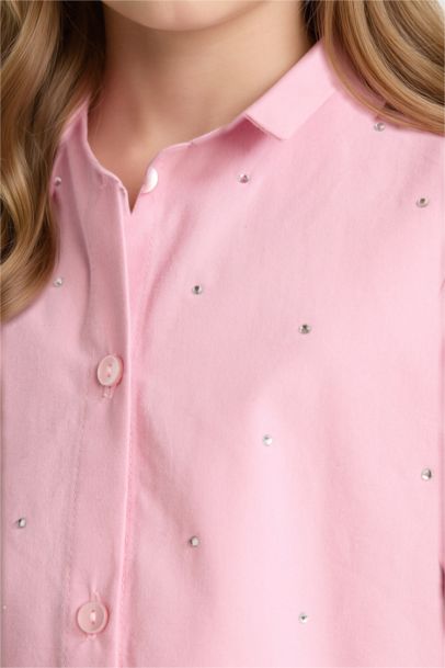 قميص بناتي كم طويل بوبلين قصة عادية