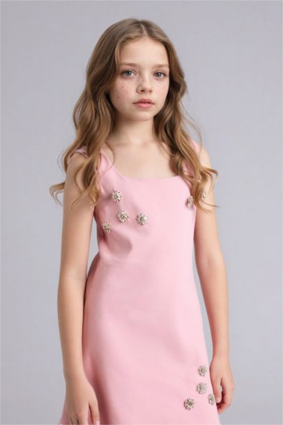Taş Detaylı Askılı Elbise Kız Çocuk