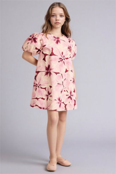 Desenli Pamuklu Elbise Kız Çocuk