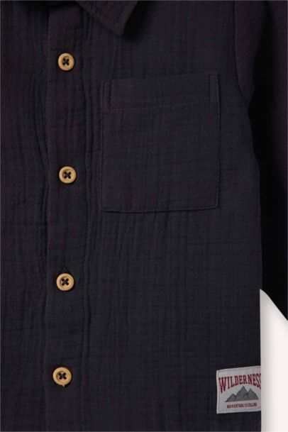 Boy Polo Collar Muslin Long Sleeve Shirt