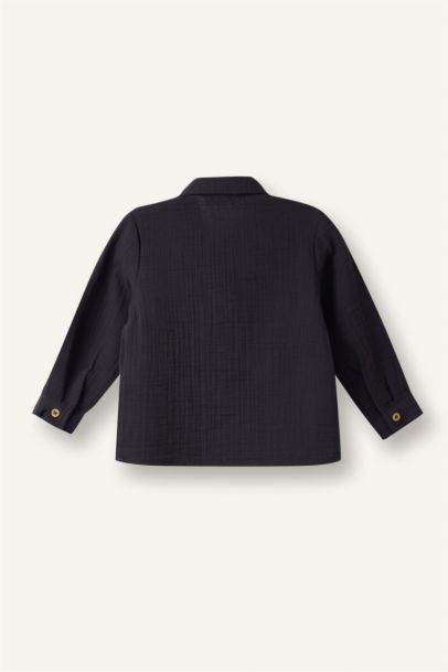 Boy Polo Collar Muslin Long Sleeve Shirt