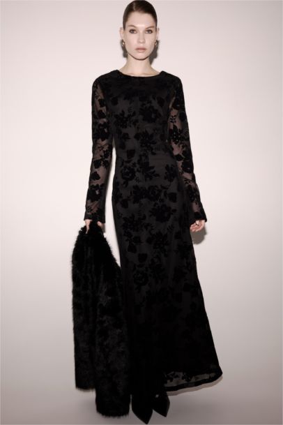 A Kesim Bisiklet Yaka Tül Uzun Kollu Elbise