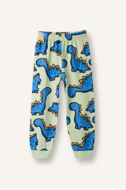 %100 Pamuklu Dinozor Desenli Beli Lastikli Pijama Takımı Erkek Bebek