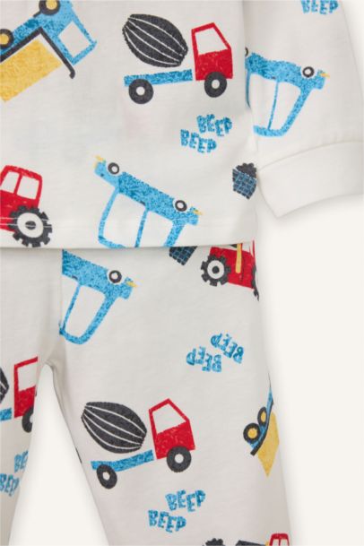 %100 Pamuklu Desenli Beli Lastikli Pijama Takımı Erkek Bebek