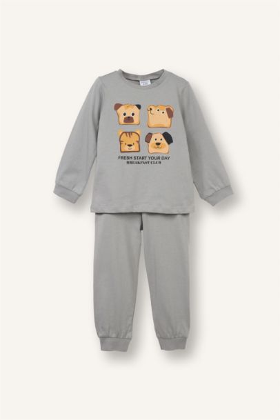 %100 Pamuklu Baskılı Beli Lastikli Pijama Takımı Erkek Bebek