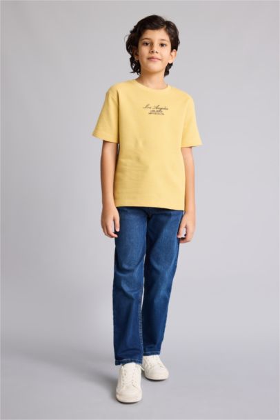 تيشيرت نص ردن مطبوع قصة عادية بياقة مستديرة