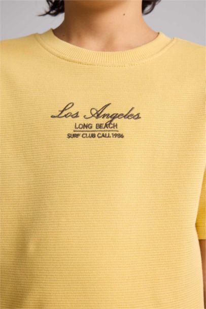 تيشيرت نص ردن مطبوع قصة عادية بياقة مستديرة