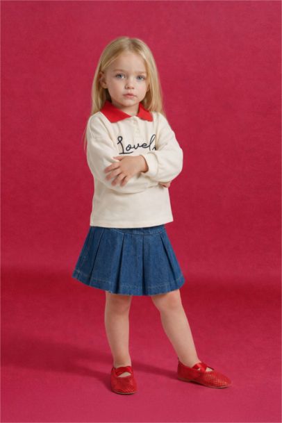 Beli Lastikli Pileli Jean Şort Etek Kız Bebek