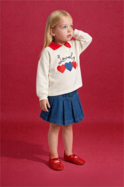 Beli Lastikli Pileli Jean Şort Etek Kız Bebek