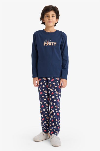 Yılbaşı Temalı Pijama Takımı Uzun Kollu Üst Uzun Alt Erkek Çocuk