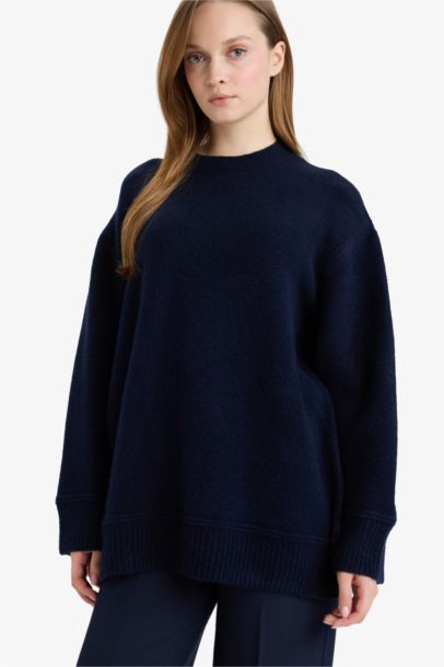 Loose Fit Bisiklet Yaka Triko Kazak Tunik