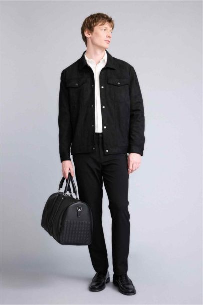 Slim Fit Lined Suede Puffer Jacket