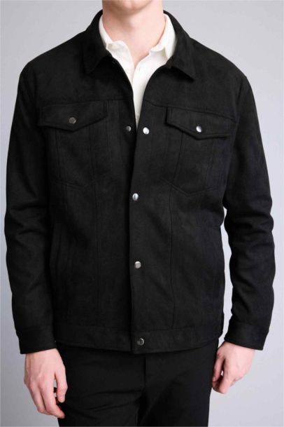Slim Fit Lined Suede Puffer Jacket