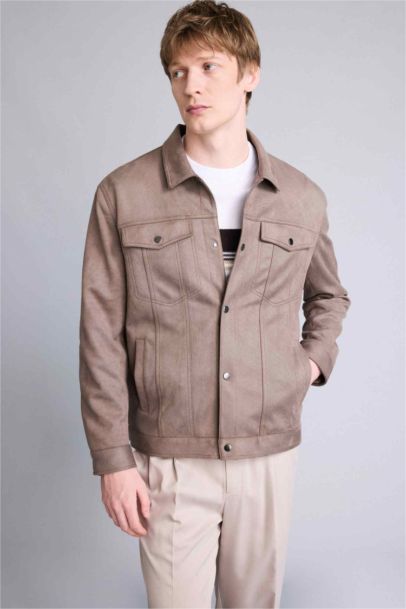 Slim Fit Lined Suede Puffer Jacket