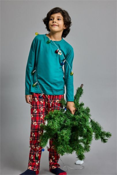 Yılbaşı Temalı Pijama Takımı Uzun Kollu Üst Uzun Alt Erkek Çocuk