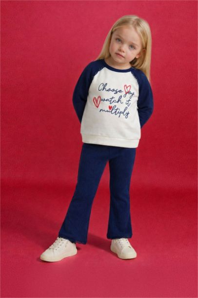 2'li Takım Baskılı Sweatshirt Tayt Kız Bebek