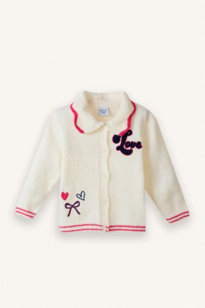 كارديجان بناتي مطرز قصة عادية بياقة كبيرة