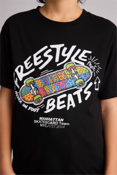 تيشيرت ولادي نص ردن مطبوع قصة عادية بياخة مستديرة