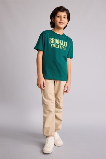 تيشيرت نص ردن مطبوع قصة عادية بياقة مستديرة