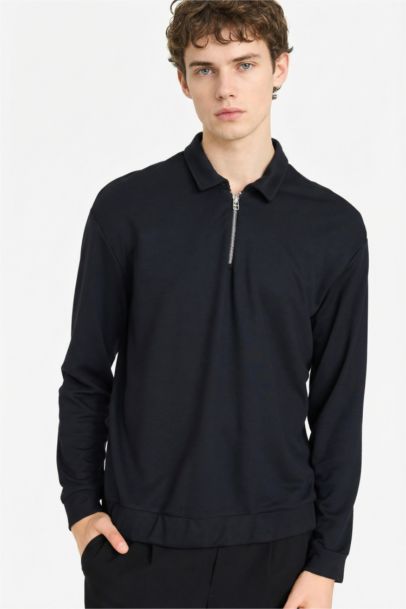 Regular Fit Long Sleeve Polo Collar Sweatshirt
