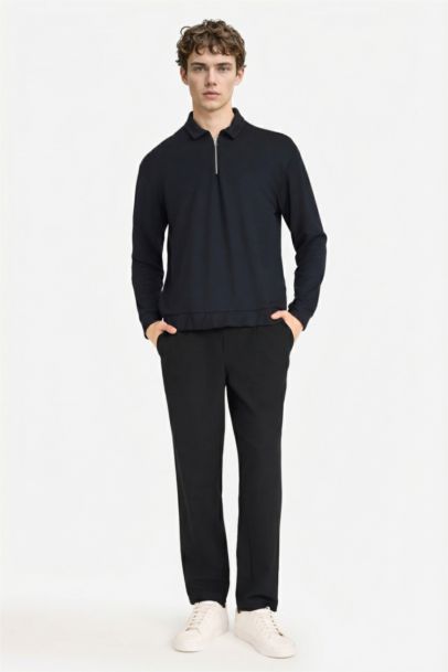 Regular Fit Long Sleeve Polo Collar Sweatshirt