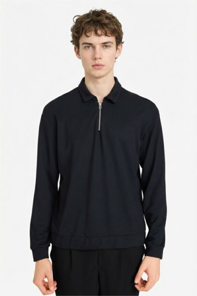 Regular Fit Long Sleeve Polo Collar Sweatshirt