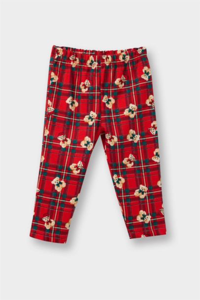 Pijama Takımı Kareli Ayıcıklı Uzun Kollu Üst Uzun Alt Kız Bebek