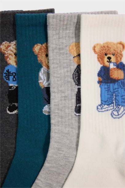 Erkek Ayıcıklı 5'li Pamuklu Uzun Çorap