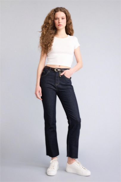 Crop Flare Fıt Yüksek Bel Jean Pantolon
