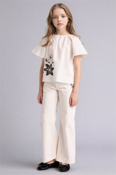 Wıde Leg Gabardin Pantolon Kız Çocuk