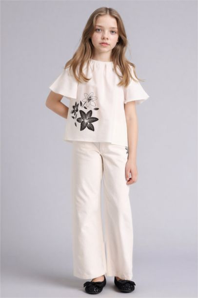 Wıde Leg Gabardin Pantolon Kız Çocuk