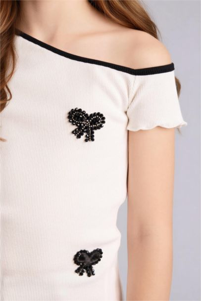 Fiyonk Baskılı Fitilli Kaşkorse Tişört Kız Çocuk