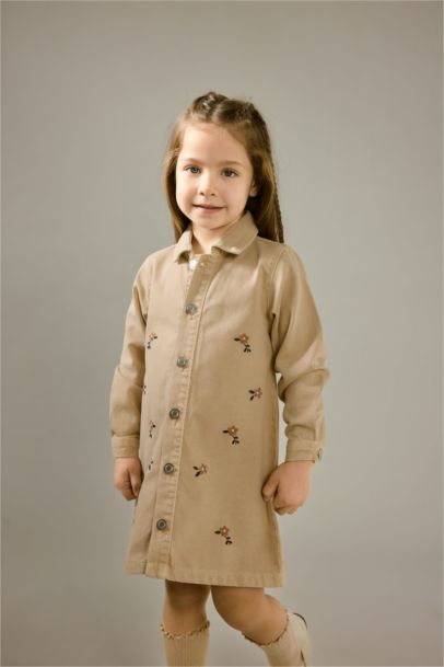 Çiçekli Uzun Kollu Jean Elbise Kız Bebek