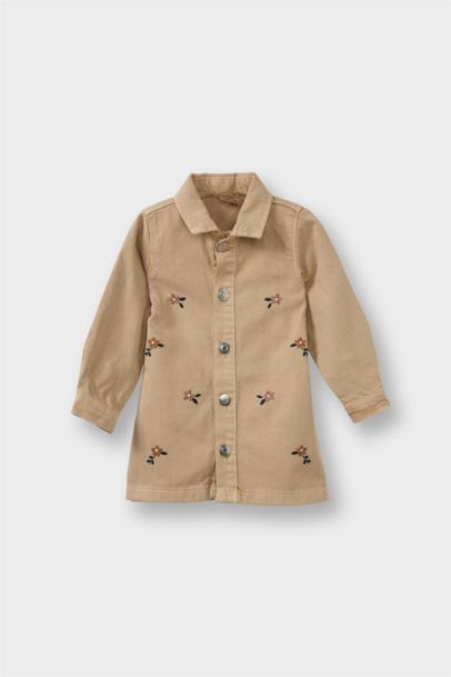 Çiçekli Uzun Kollu Jean Elbise Kız Bebek