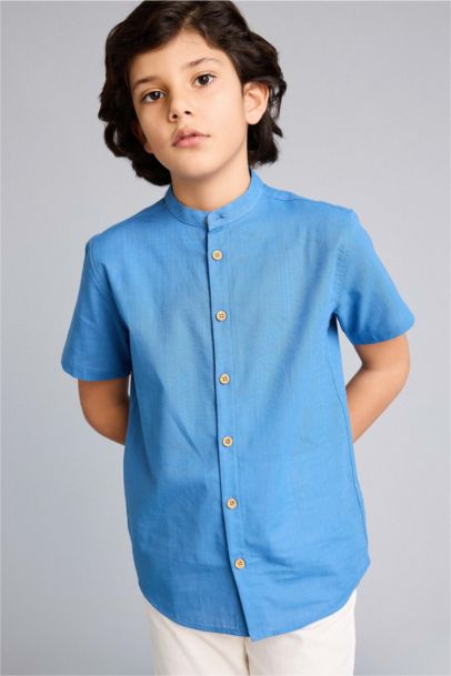 قميص ولادي نص ردن ذو مظهر كتان قصة عادية