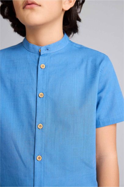 قميص ولادي نص ردن ذو مظهر كتان قصة عادية