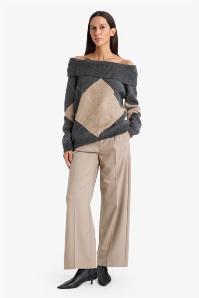 Oversize Fit Strapless Knitwear Pullover