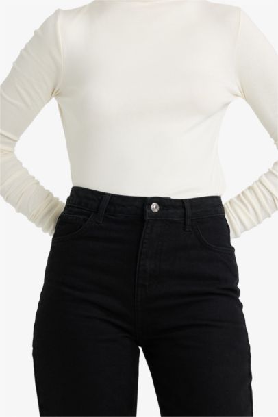 Slim Fit Half Turtleneck Ribbed Long Sleeve T-Shirt