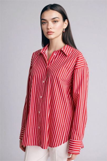 Oversize Fit Striped Poplin Shirt