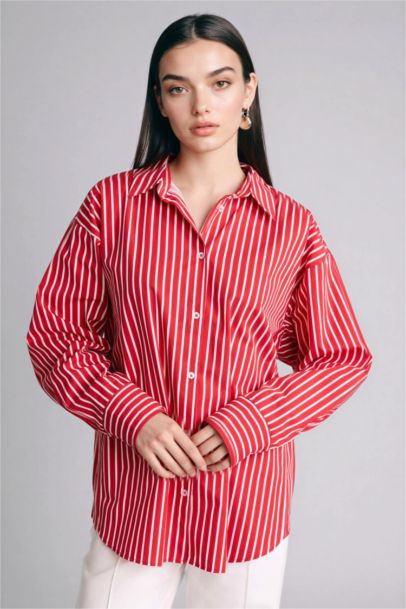 Oversize Fit Striped Poplin Shirt