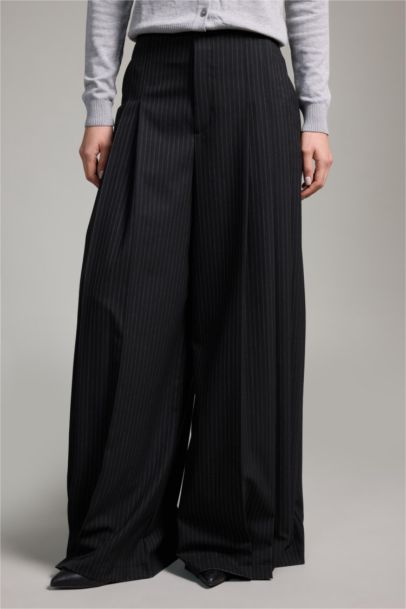 Wide Leg Regular Hem Zipper Trousers