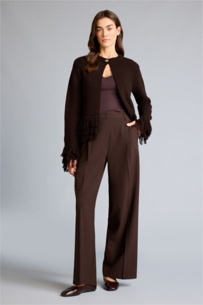 بنطلون قصة مستقيمة برجل عادية وخصر عالي