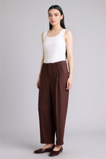 Carrot Fit High Waist Straight Leg Trousers